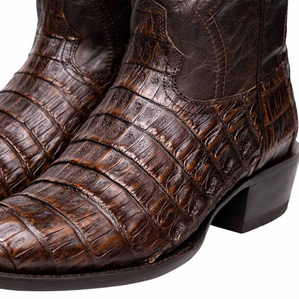 Phoenix Genuine Caiman Belly Skin Aged Brown Cowboy Boot | Marco Di Milano Western Boots