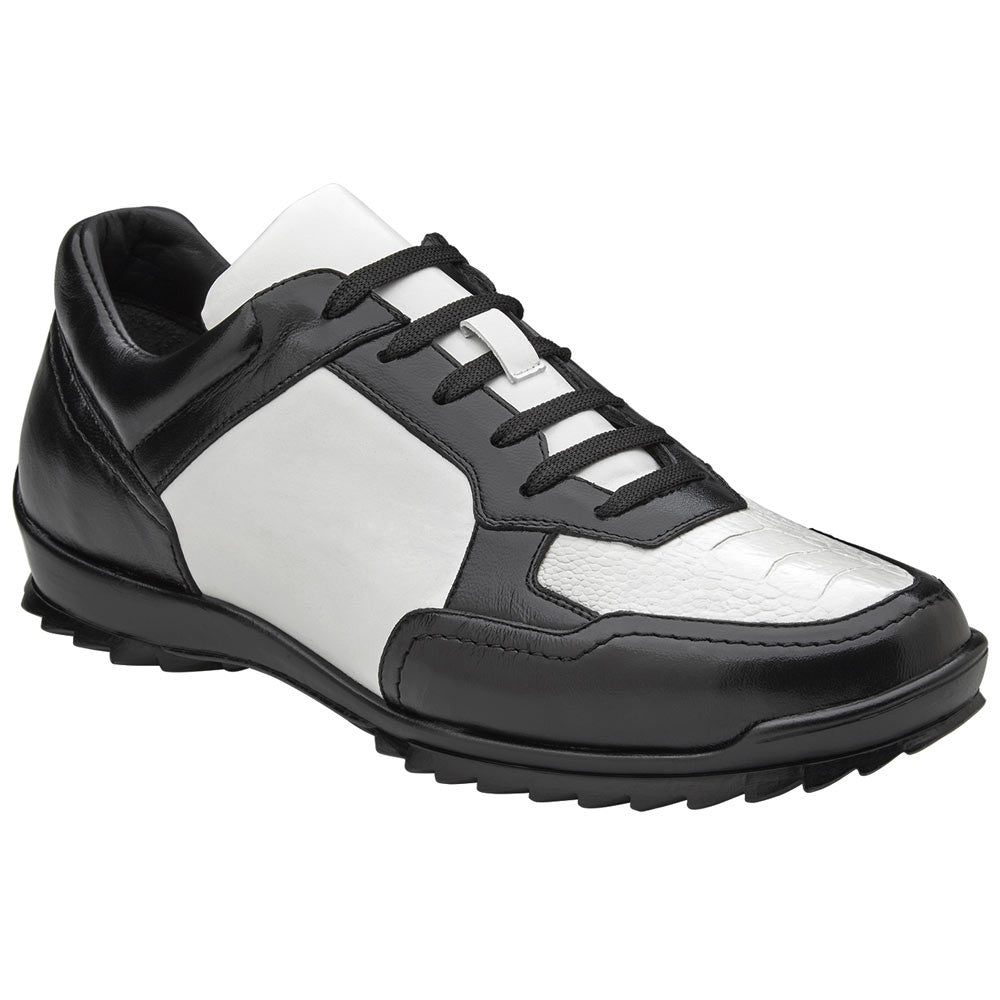 Belvedere Corvo Black & White Genuine Ostrich Leg Casual Sneakers (USA Men Size)