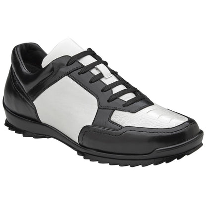 Belvedere Corvo Black & White Genuine Ostrich Leg Casual Sneakers (USA Men Size)
