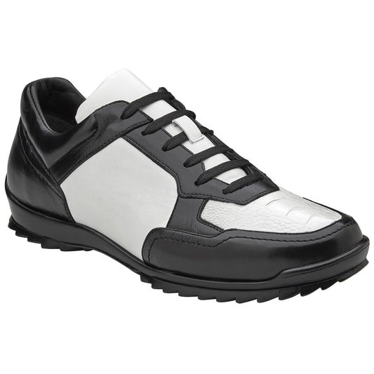 Belvedere Corvo Black & White Genuine Ostrich Leg Casual Sneakers (USA Men Size)