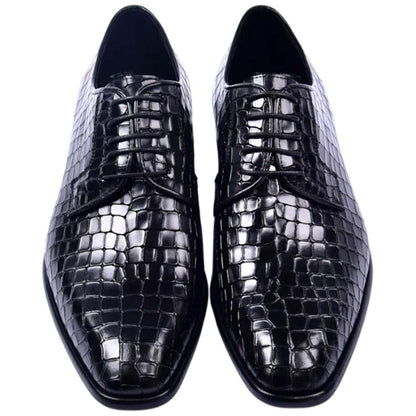 Corrente Bishop Black Crocodile printed Calfskin Lace-up Derby for Men