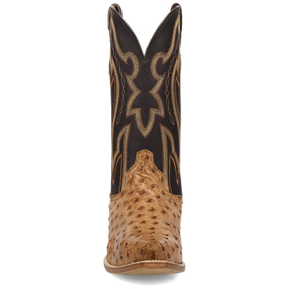 Dan Post Grit Tan Full Quill Ostrich Snip Toe Western Cowboy Boots