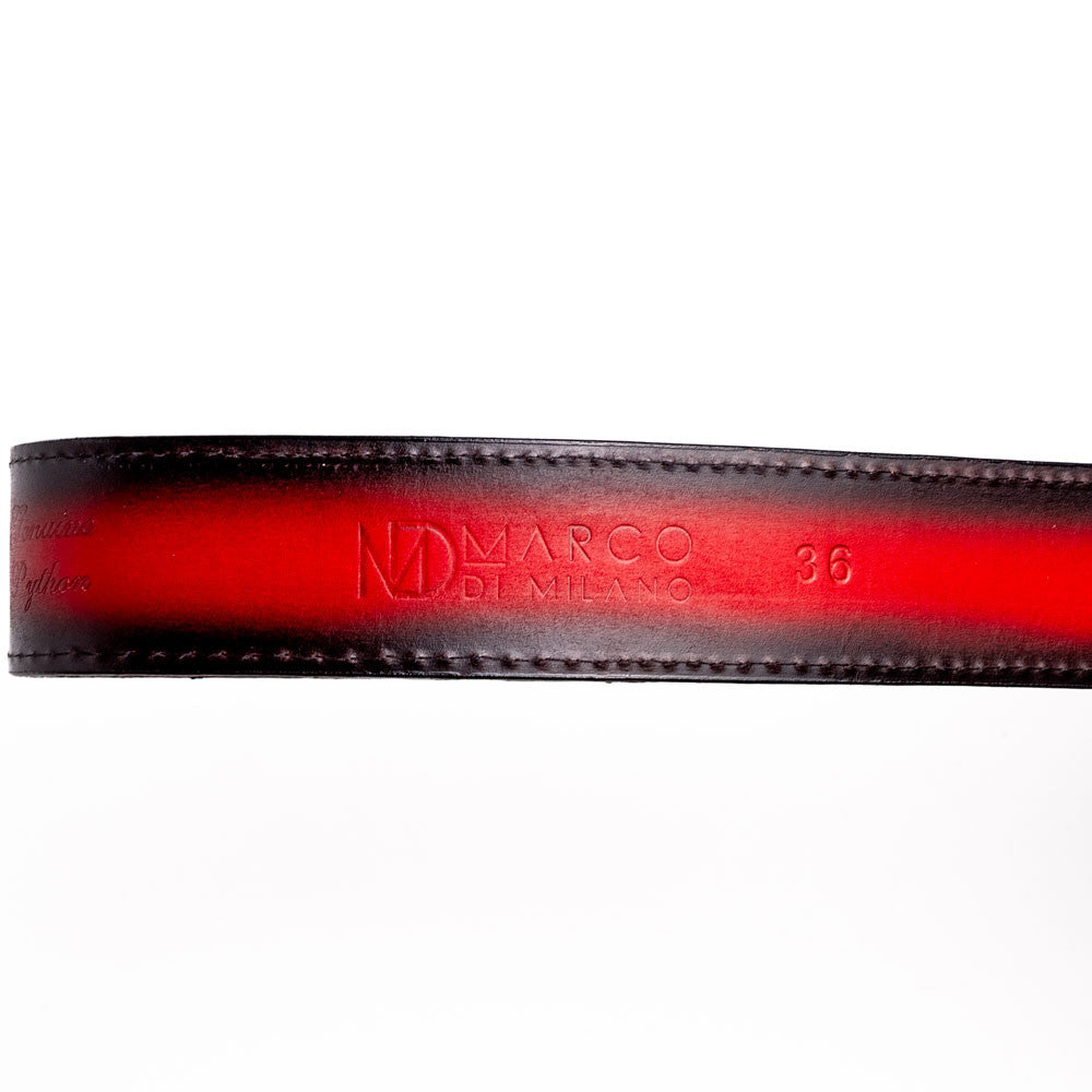 Arkansas Genuine Python Skin Western Belt in Black Cherry with Antique Western Buckle | Marco Di Milano Exotic Belt