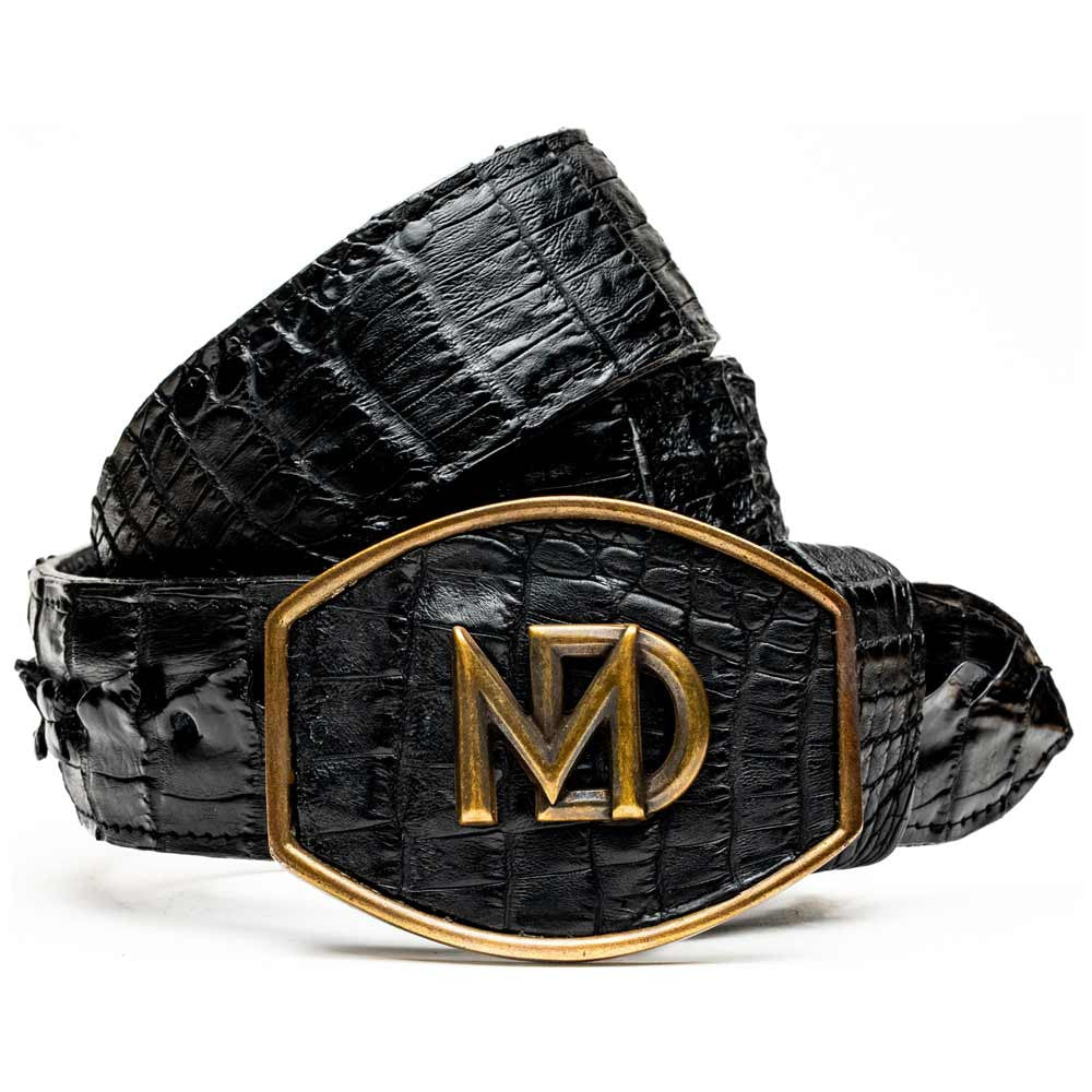 Marlboro Genuine Hornback Caiman Skin Belt in Black with Antique Western Buckle | Marco Di Milano Exotic Belt