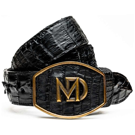 Marlboro Genuine Hornback Caiman Skin Belt in Black with Antique Western Buckle | Marco Di Milano Exotic Belt