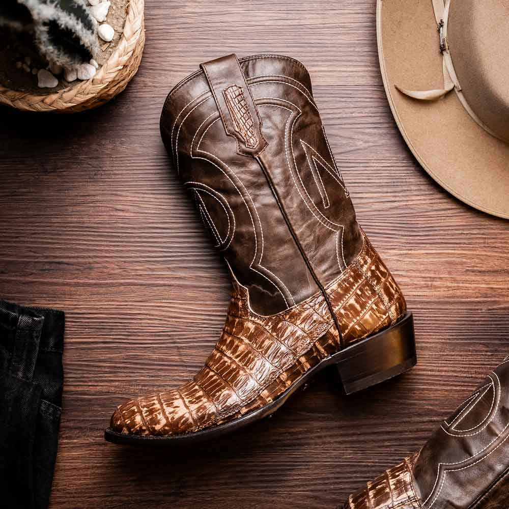 Phoenix Genuine Caiman Belly Skin Stone Brown Cowboy Boot | Marco Di Milano Western Boots