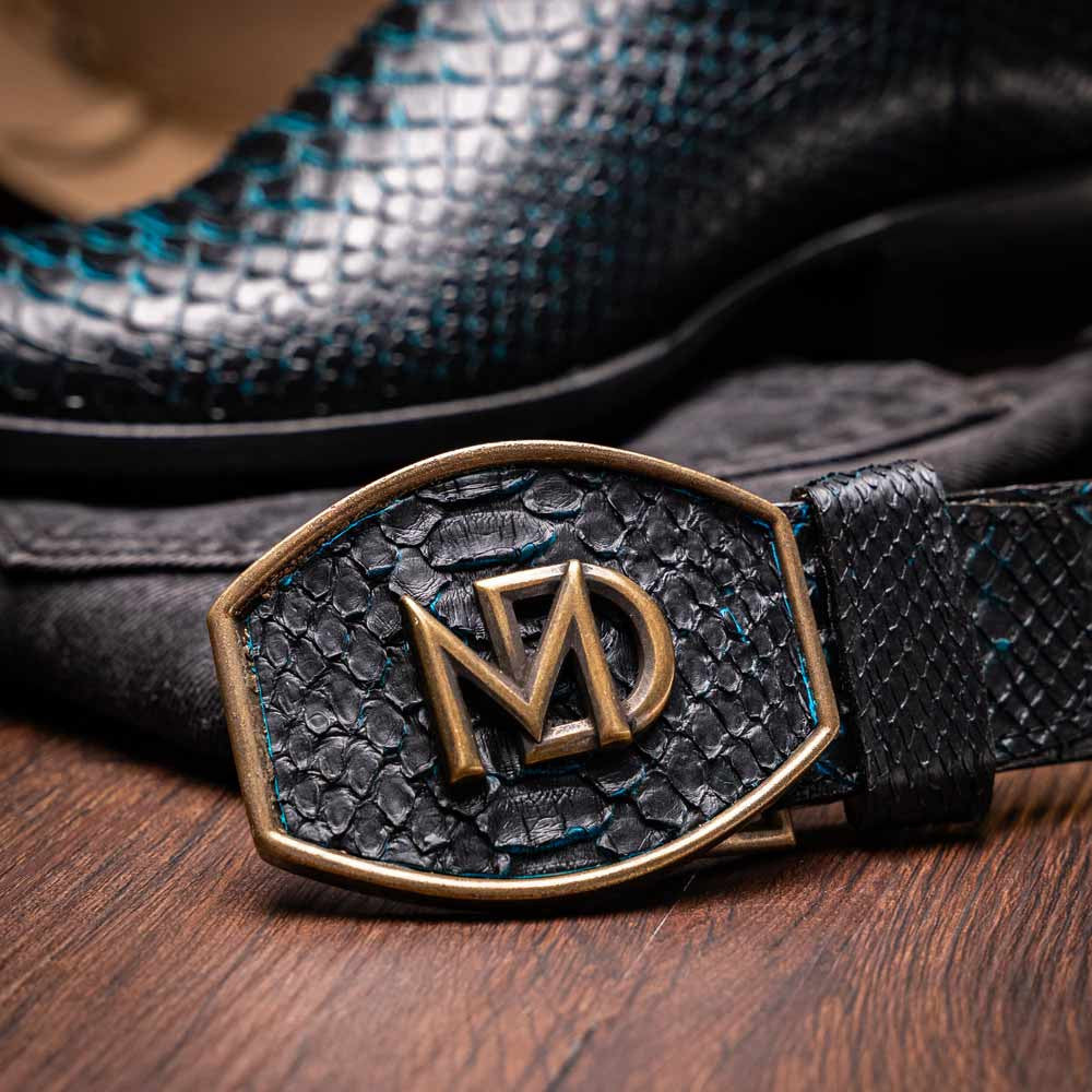 Kansas Genuine Python Skin Black/Blue Cowboy Boot | Marco Di Milano Western Boots