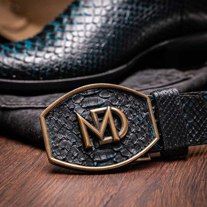 Kansas Genuine Python Skin Black/Blue Cowboy Boot | Marco Di Milano Western Boots