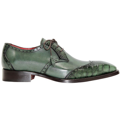 Fennix of Italy Genuine Alligator Skin JAX Green Trendy Derby Shoe (US Men Size)