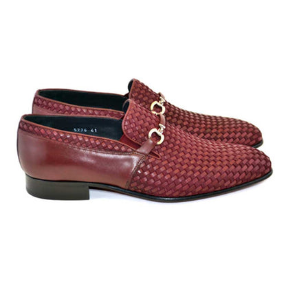 Corrente Wow Burgundy Suede and Calfskin Woven Slip-On Loafer for Men