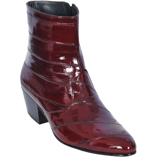 Los Altos Men’s Burgundy Genuine Eel Skin Leather Ankle Boots