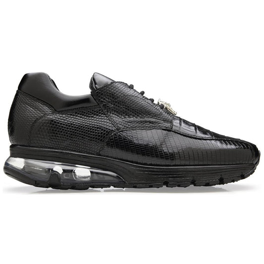 Belvedere Men’s Lazaro Genuine Caiman & Lizard Skin Black Sport Sneaker