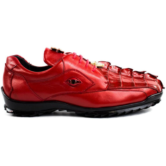 Belvedere Vasco Men's Red Hornback Crocodile & Soft Calf Sneaker