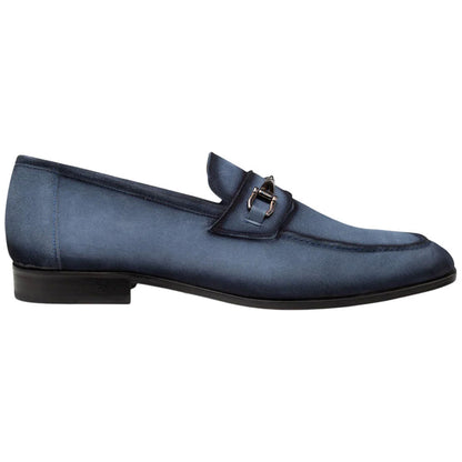 Bracco Burnished Suede Ornament Blue Slip On | Mezlan Dress Loafer for Men