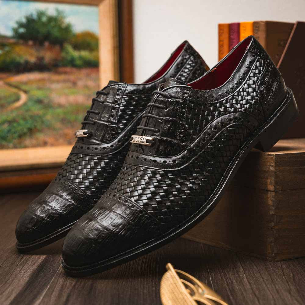 John Black Men’s Woven calfskin Genuine Caiman Crocodile Cap Toe Oxford | Marco DI Milano