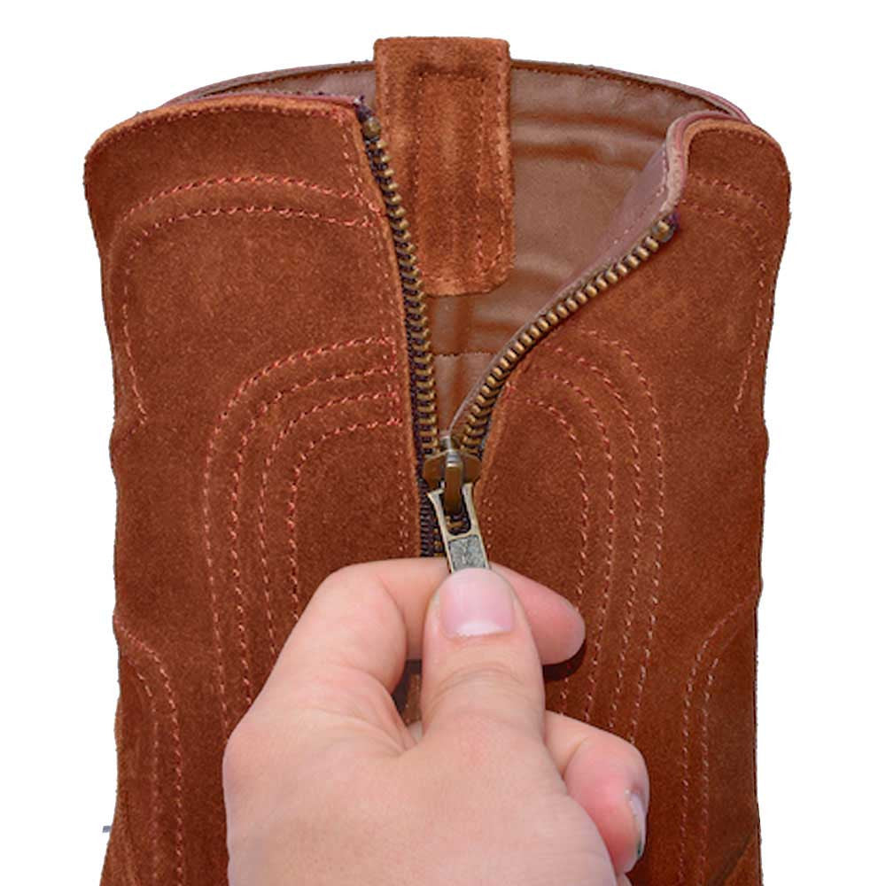Los Altos Men’s Genuine Ostrich Brown Roper Toe Boots with Zipper