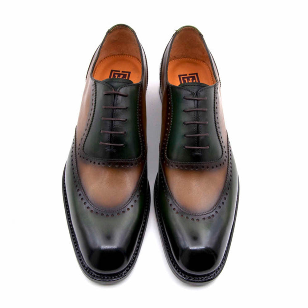 Ugo Vasare Charlton Caramel/Green U-Shaped Wing Toe Derby Shoes