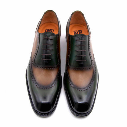 Ugo Vasare Charlton Caramel/Green U-Shaped Wing Toe Derby Shoes