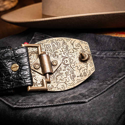 Iowa Genuine Caiman Crocodile Skin Belt in Black with Antique Western Buckle | Marco Di Milano Exotic Belt