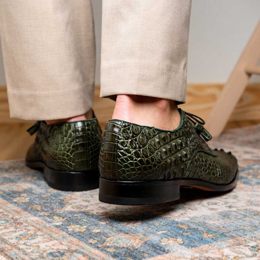 Nilo Fully Wrapped Genuine Nile Crocodile Skin Dress Derby | Marco Di Milano Exotic Dress Shoes in Green