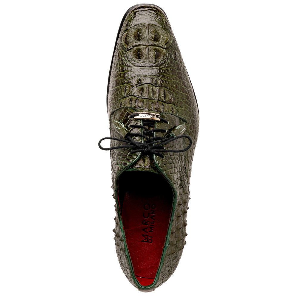 Nilo Fully Wrapped Genuine Nile Crocodile Skin Dress Derby | Marco Di Milano Exotic Dress Shoes in Green