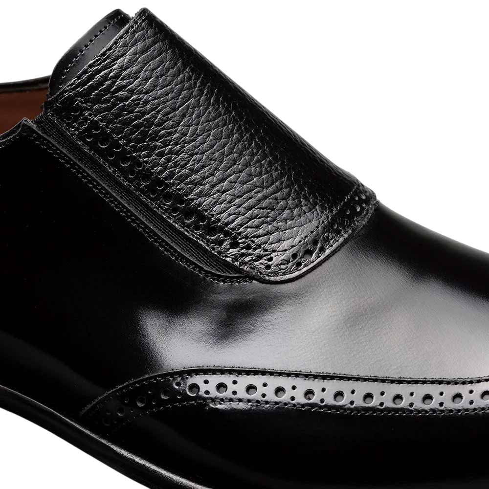 Mezlan Liberty II High Shine Calf Wing Tip Medallion Slip On - Men's Black