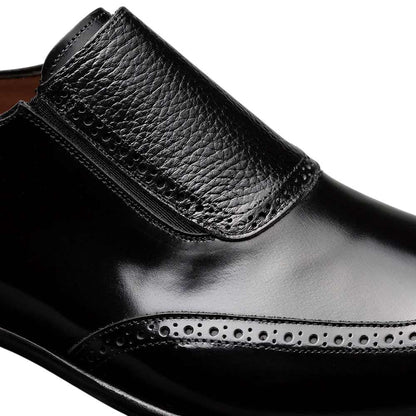 Mezlan Liberty II High Shine Calf Wing Tip Medallion Slip On - Men's Black
