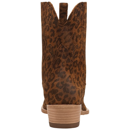 Dan Post Feral Women's Leopard Suede Leather Western Bootie - 7" Shaft, Snip Toe