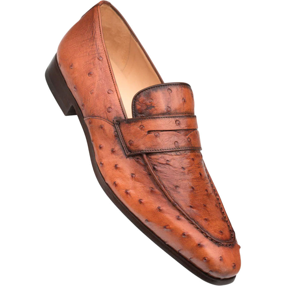 Mezlan Men's Lisbon Ostrich Slip-On Penny Loafer in Brandy