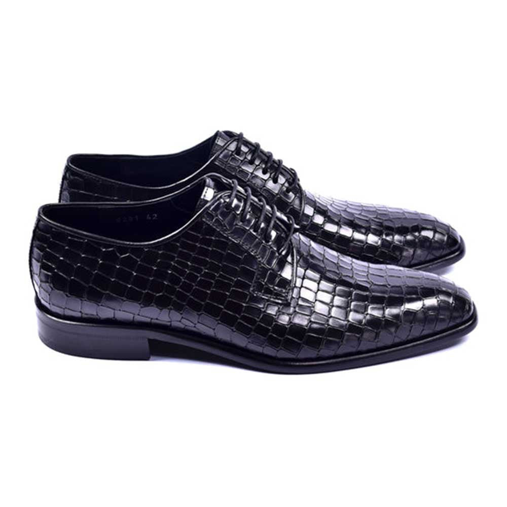 Corrente Bishop Black Crocodile printed Calfskin Lace-up Derby for Men