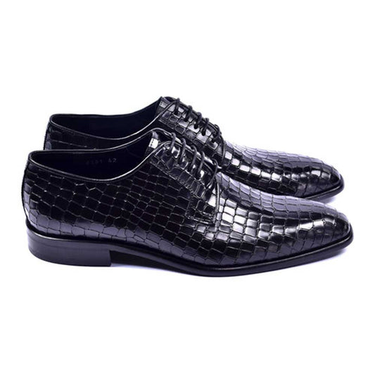 Corrente Bishop Black Crocodile printed Calfskin Lace-up Derby for Men