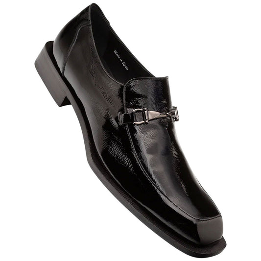 Accola Hi-Shine Textured Black Slip On | Mezlan Dress Loafer for Men