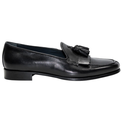DUCA Adam Men's Black Italian Leather Kiltie Tassel Loafers