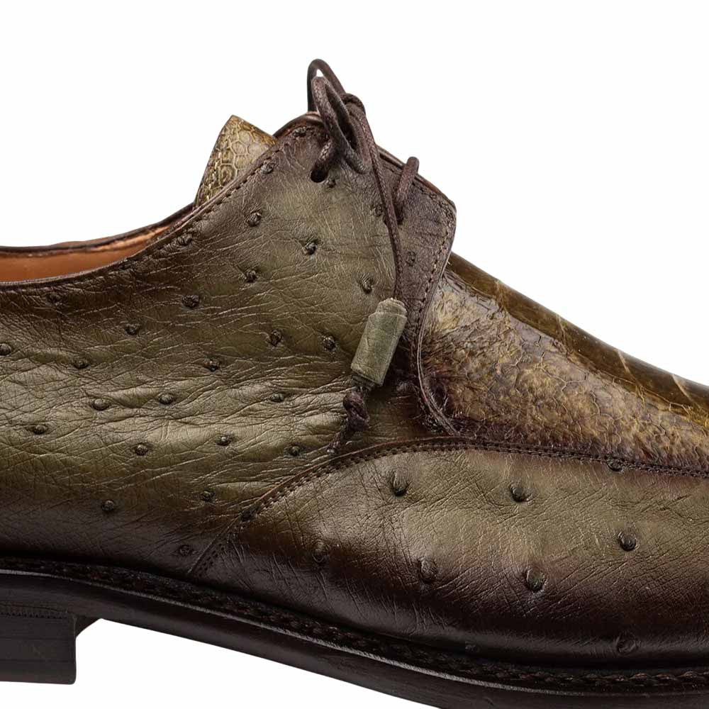 Mezlan Cerler Men's Olive Ostrich Split-Toe Derby - Handmade in Spain