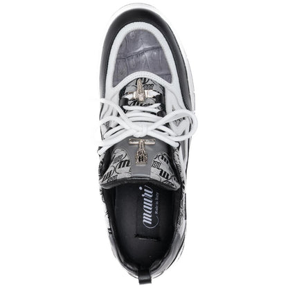 Mauri Men's Baby Crocodile Skin ABSTRACT Black Grey Fashion Sneaker(US Men Size)