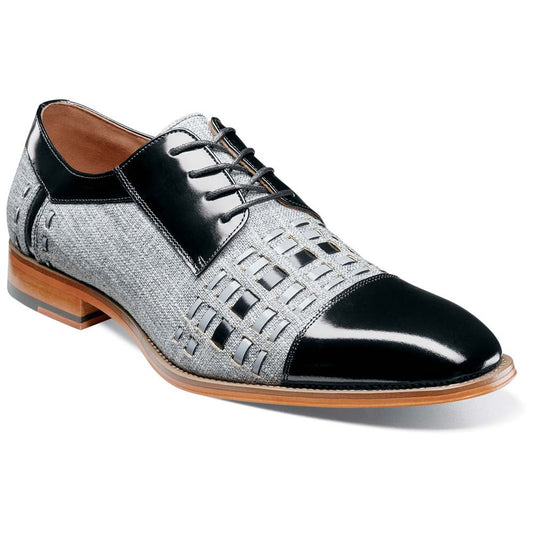 Stacy Adams Men’s Halstead Black/Grey Woven Cut Cap Toe Oxfords