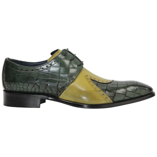 Vergato Light Green/Olive Calfskin Coroco Print Oxfords | Duca Dress Shoes for Men