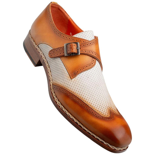 Mezlan Men’s Wingtip Spectator Monk Strap Camel/Bone Two-Tone Dress Shoes