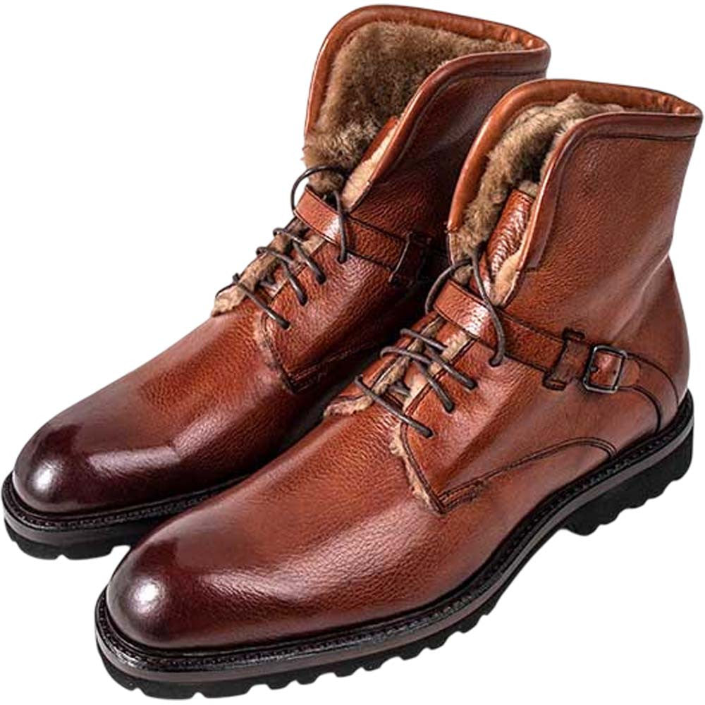 Ugo Vasare George Tan Pebble Grain Leather Fur Boots
