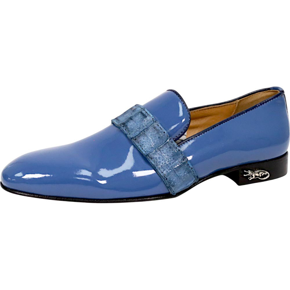 Mauri Elegante Men's Caribbean Blue Exotic Hornback / Patent Leather Slip-On Loafer