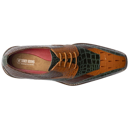 Stacy Adams Tristano Green Mu. Exotic Print Leather Bike Toe Derby (US Men Size)