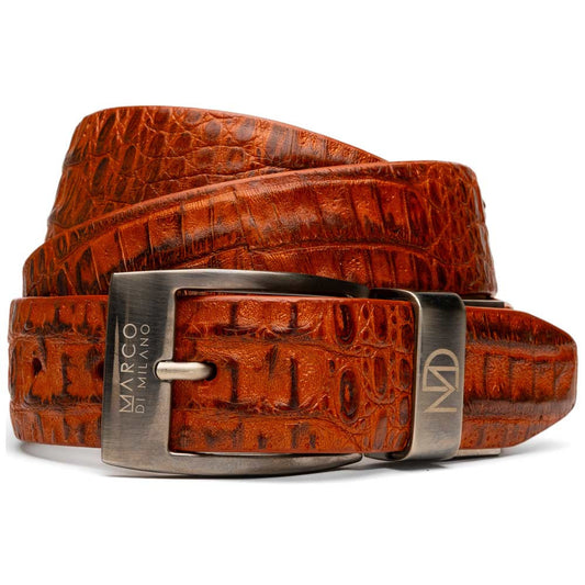 Riccardo Genuine Exotic Caiman Fuscus-Belly Brandy Belt with a Chrome Buckle | Marco Di Milano Exotic Belt