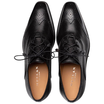 Mezlan Nord Burnished Calfskin Black Wing Tip Oxford Brogue Dress Shoe