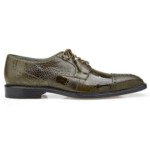 Belvedere Batta Olive Men's Genuine Ostrich Cap Toe Lace Up Shoes