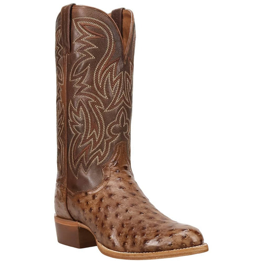 Dan Post Gauge Men's Brown Full Quill Ostrich Cowboy Boot - 13" Shaft, Round Toe