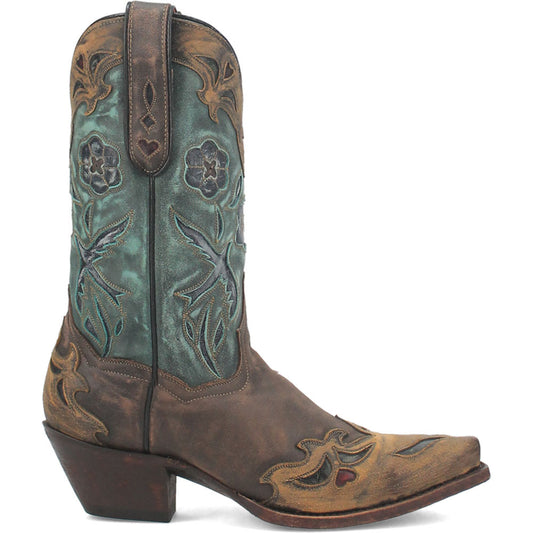 Dan Post Women’s Vintage Bluebird Chocolate & Teal 11” Snip Toe Cowboy Boot