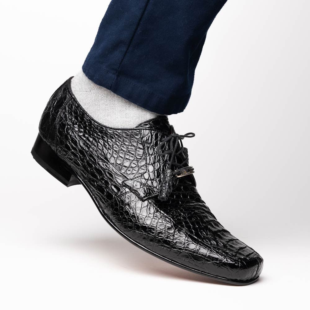 Leonardo Men’s Genuine Caiman Crocodile Dress Derby | Marco Di Milano Exotic Shoes in Black