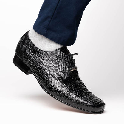Leonardo Men’s Genuine Caiman Crocodile Dress Derby | Marco Di Milano Exotic Shoes in Black