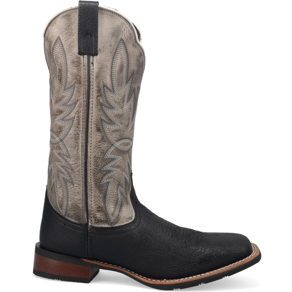 Laredo Isaac Black/Grey Leather Square Toe Western Cowboy Boot (USA Men Size)