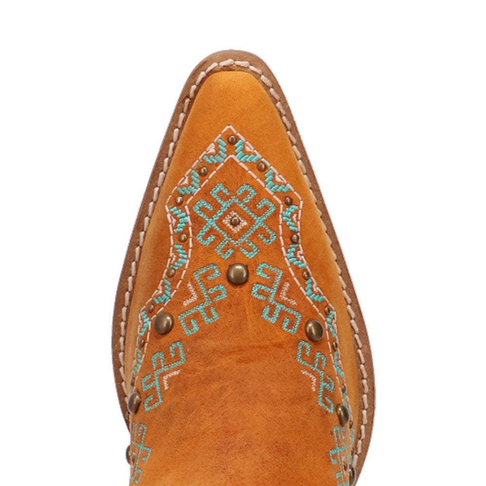 Tequila Sunrise Suede Rust with Turquoise Embroidered Fringe Snip Toe Women Boot | Dingo Western Cowgirl Boots
